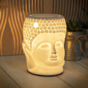 AROMA WAX MELTER - BUDDHA HEAD (white or silver)