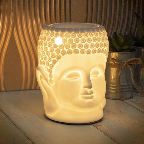 AROMA WAX MELTER - BUDDHA HEAD (white or silver)